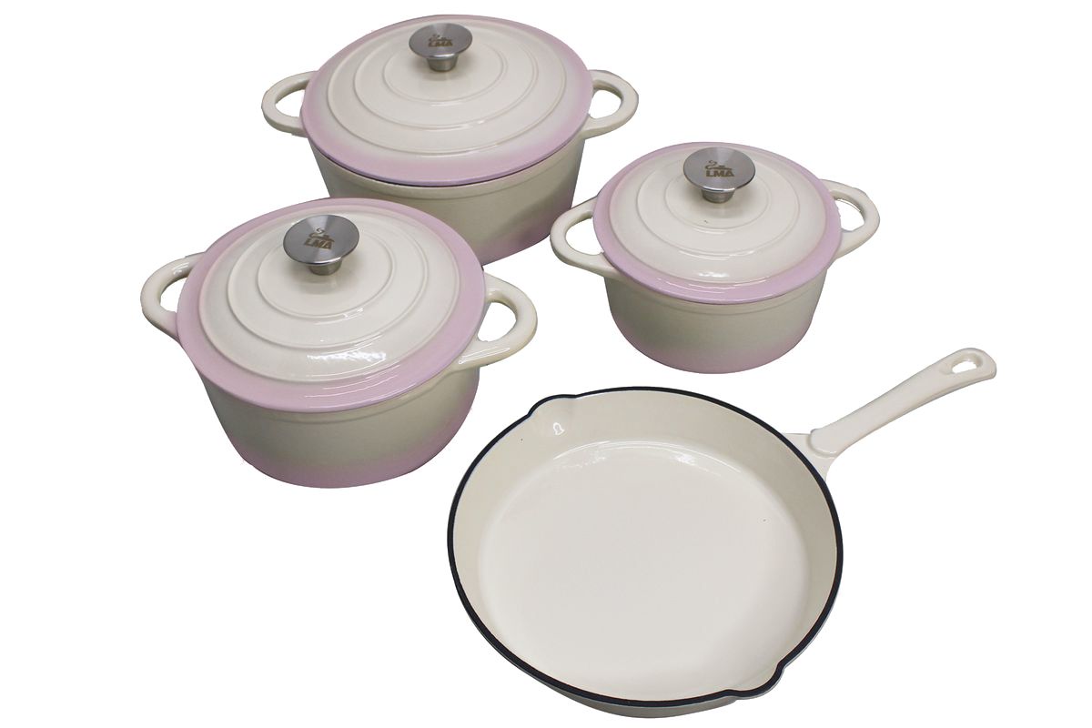 LMA Branded 7 Piece Cast Iron Dutch Oven Cookware Set - Ice Cream