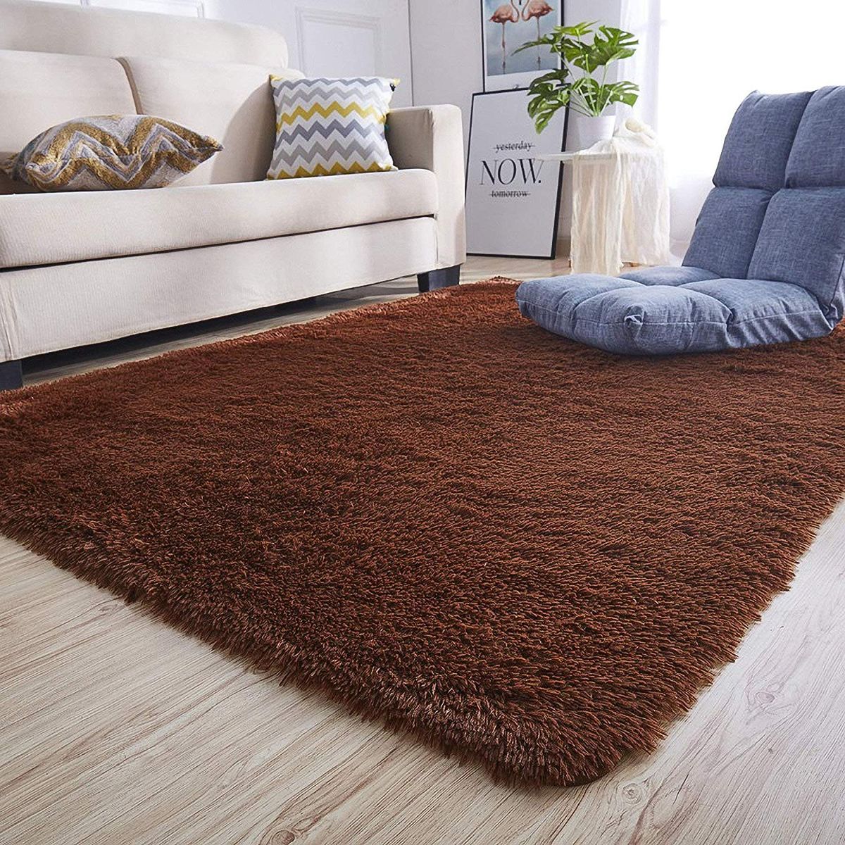 150 x 180cm Plush Two Tone Fluffy Carpet - Shaggy & Foldable Rugs