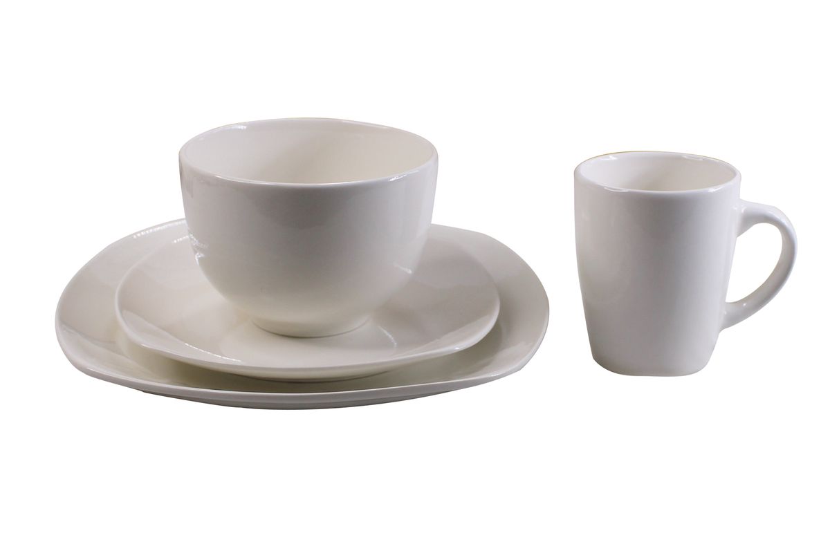 16 Piece Rounded Aquares Ceramic Dinner Set - Off White - PC08