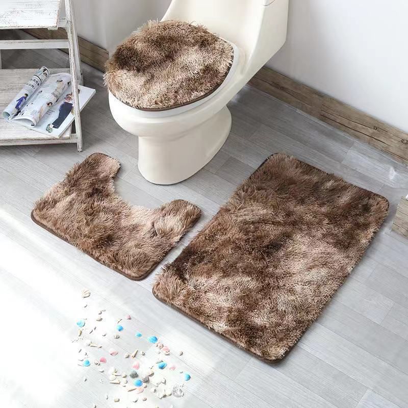 3 Piece Non-Slip Plush Three Tone Toilet Seat Cover & Bathroom Mats Set
