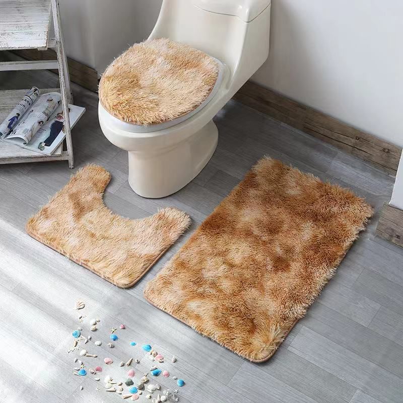 3 Piece Non-Slip Plush Three Tone Toilet Seat Cover & Bathroom Mats Set