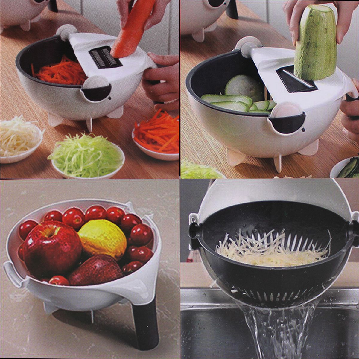 9 In 1 7 Blade Hand-held Spiralizer with Removable Colander & Peeler