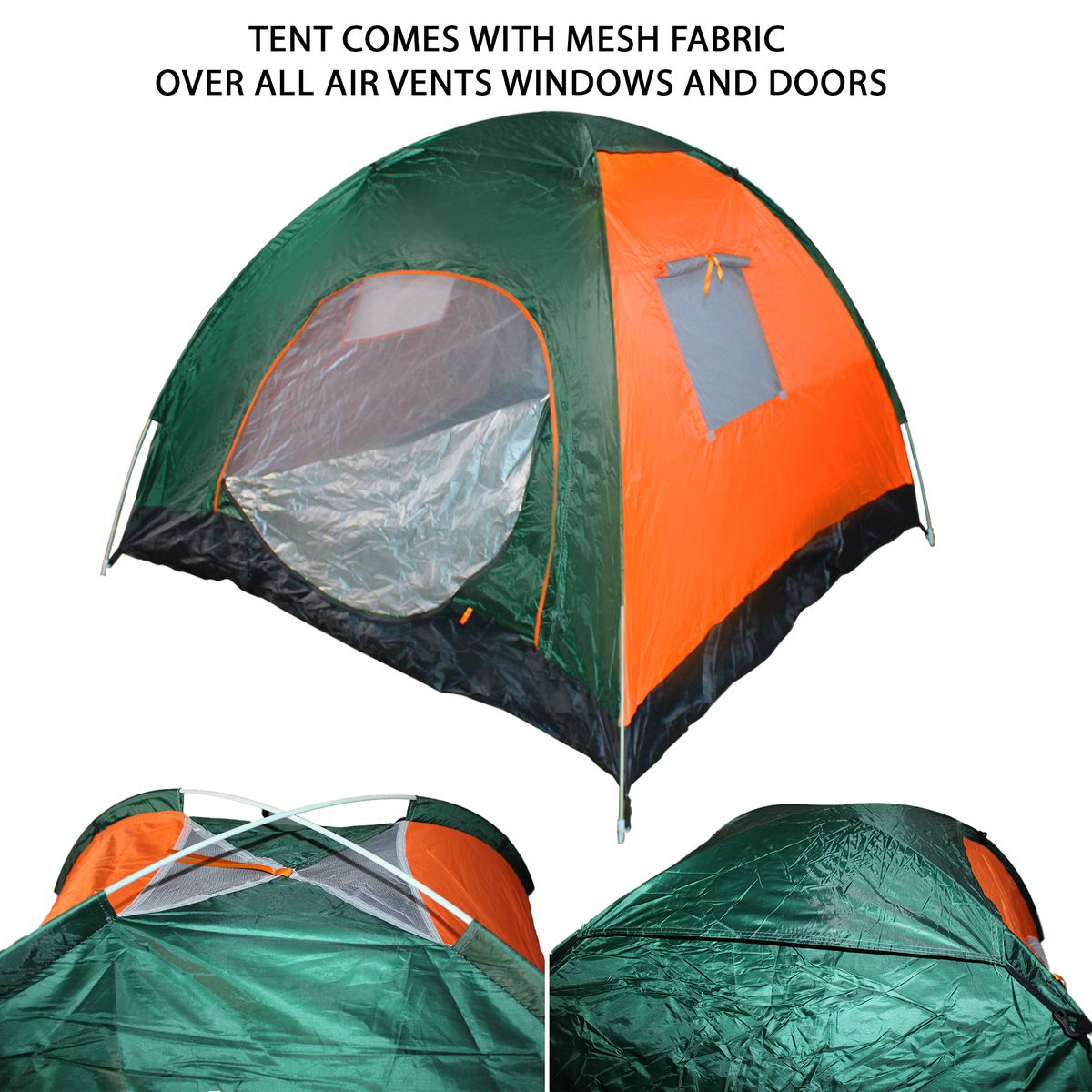 200x200cm 3 Person 2-Door Pop Up Tent with Windows Sunroof & Inner Lining