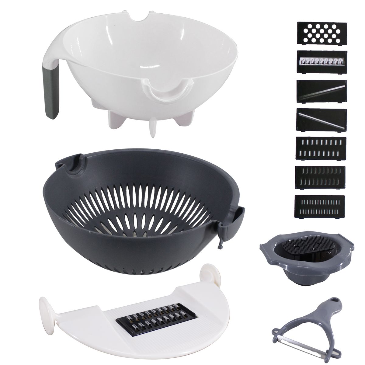 9 In 1 7 Blade Hand-held Spiralizer with Removable Colander & Peeler