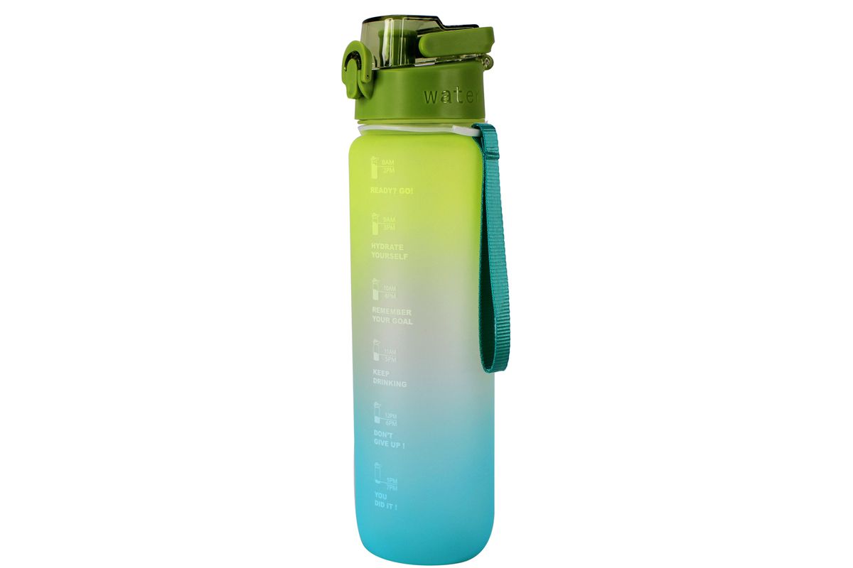 Motivational Pastel Water Bottle with Quotes and Time Markers - Green - 1 Litre
