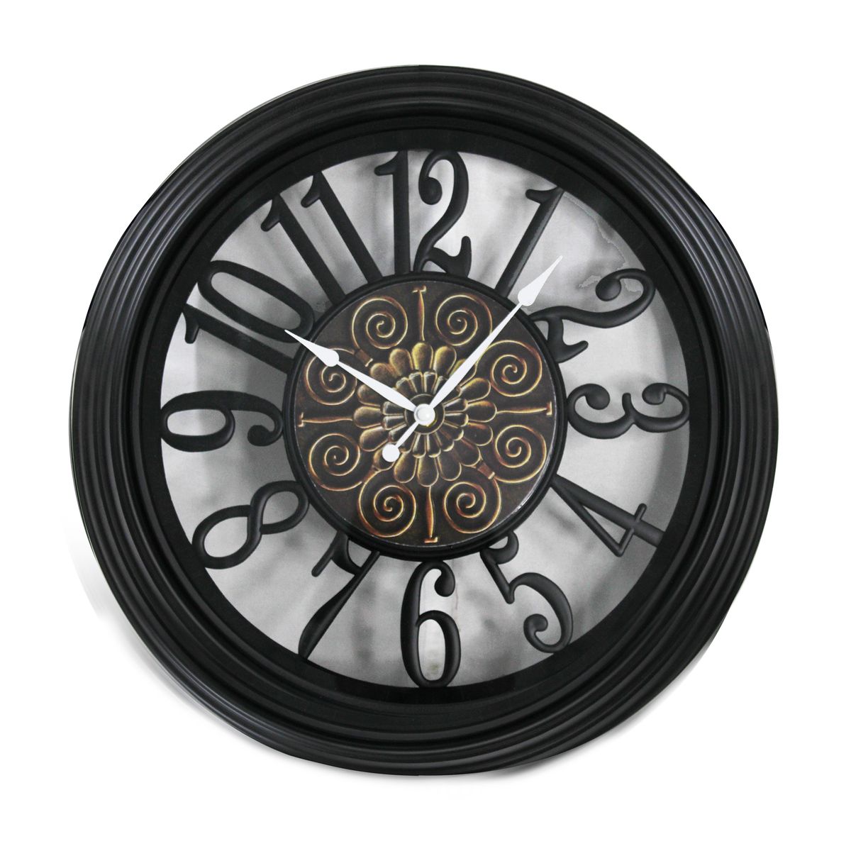 Modern 40cm Hollow Back Round Wall Clock with Cutout Dials - 021