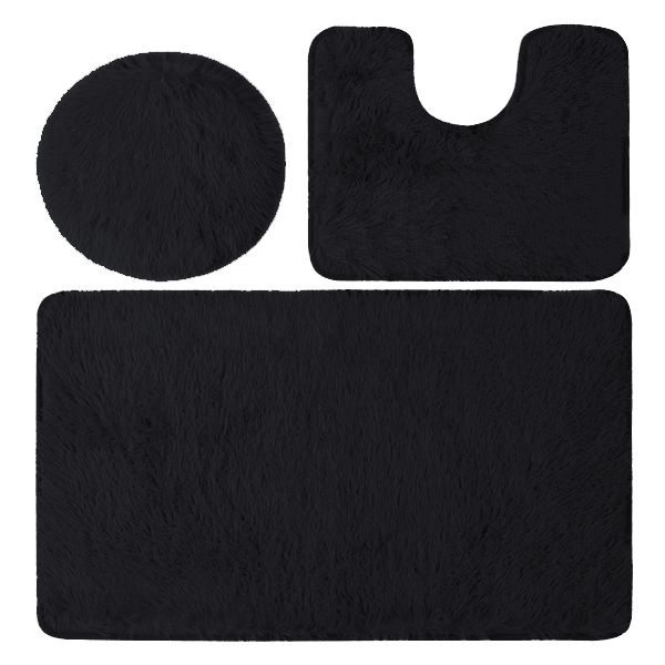 3 Piece Non-Slip Plush Fluffy Toilet Seat Cover & Bathroom Mats Set