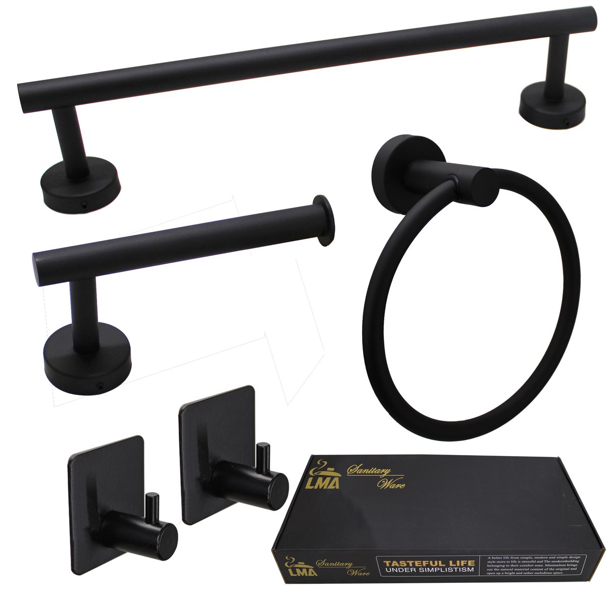 LMA 5 Piece DIY Bathroom Accessories Set - Round Ring Towel Holder
