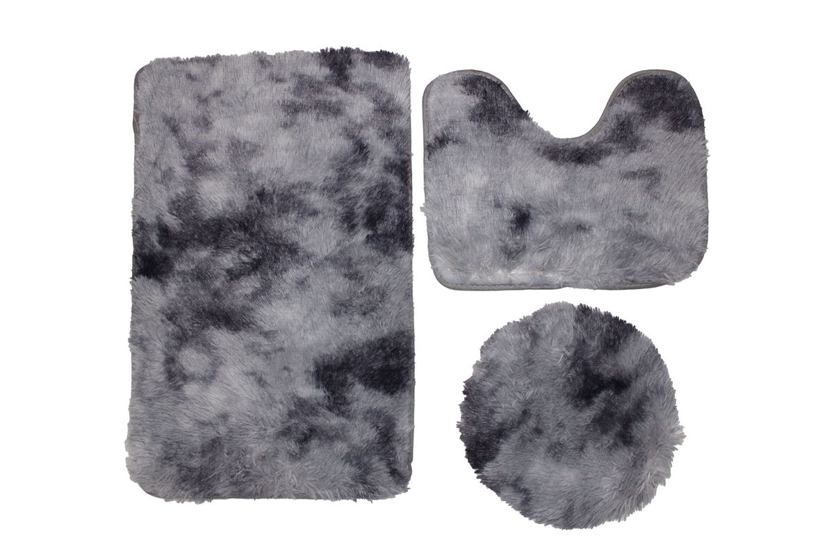 3 Piece Non-Slip Plush Two Tone Toilet Cover & Bathroom Mats Set - Comet