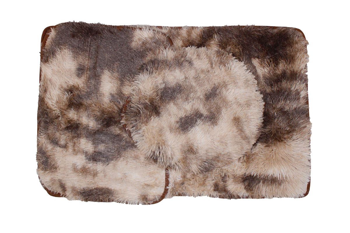 3 Piece Non-Slip Plush Three Tone Toilet Seat Cover & Bathroom Mats Set