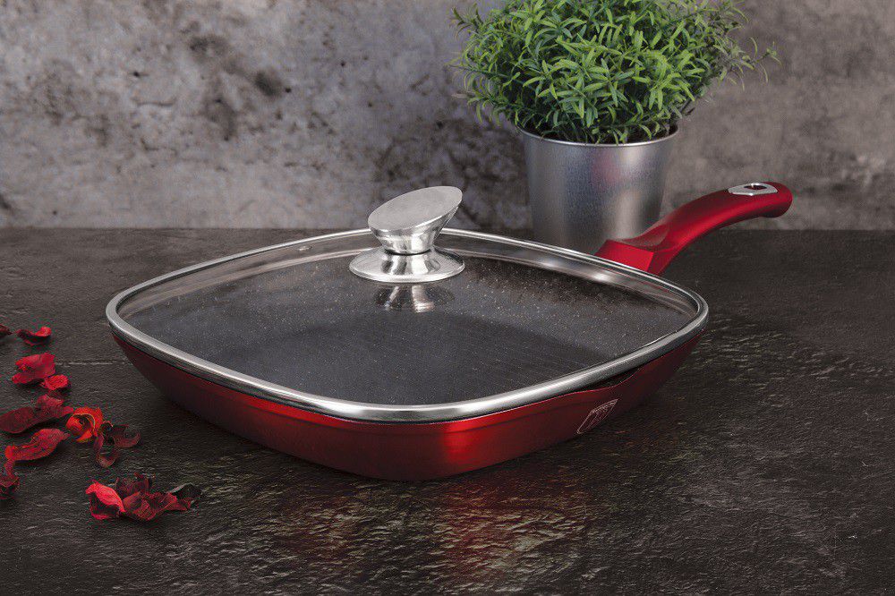 Berlinger Haus Marble Coating Grill Pan with Lid 28cm - Burgundy Metallic
