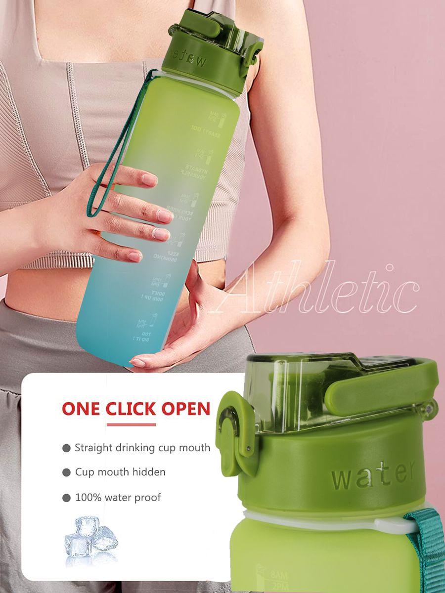Motivational Pastel Water Bottle with Quotes and Time Markers - Green - 1 Litre