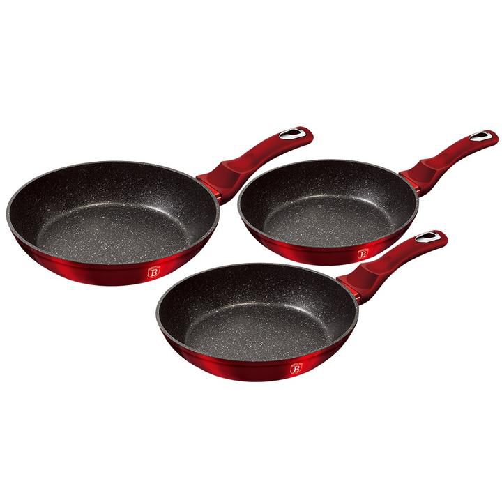 Berlinger Haus 3-Piece Marble Coating Fry Pan Set - Burgundy Metallic