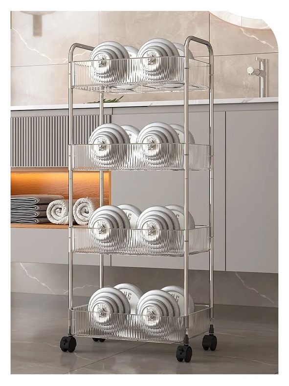 4 Tier Multipurpose Home Acrylic Storage Trolley with Wheels