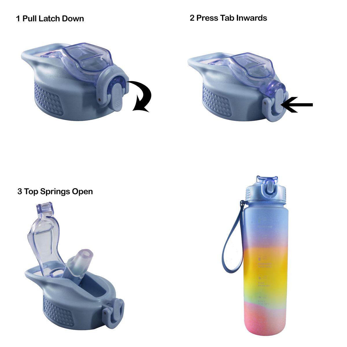 1 Litre All-purpose Ombre Lockable Lid Motivational Water Bottle