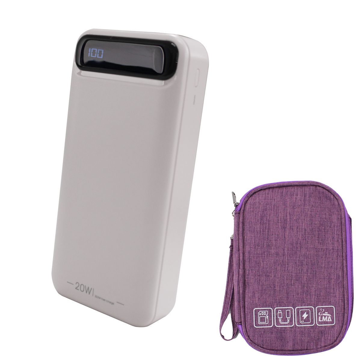 20000mAh 22.5W Digital Display Power Bank & Carry Pouch PD & QC Fast Charge