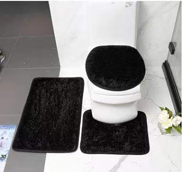 3 Piece Non-Slip Plush Fluffy Toilet Seat Cover & Bathroom Mats Set