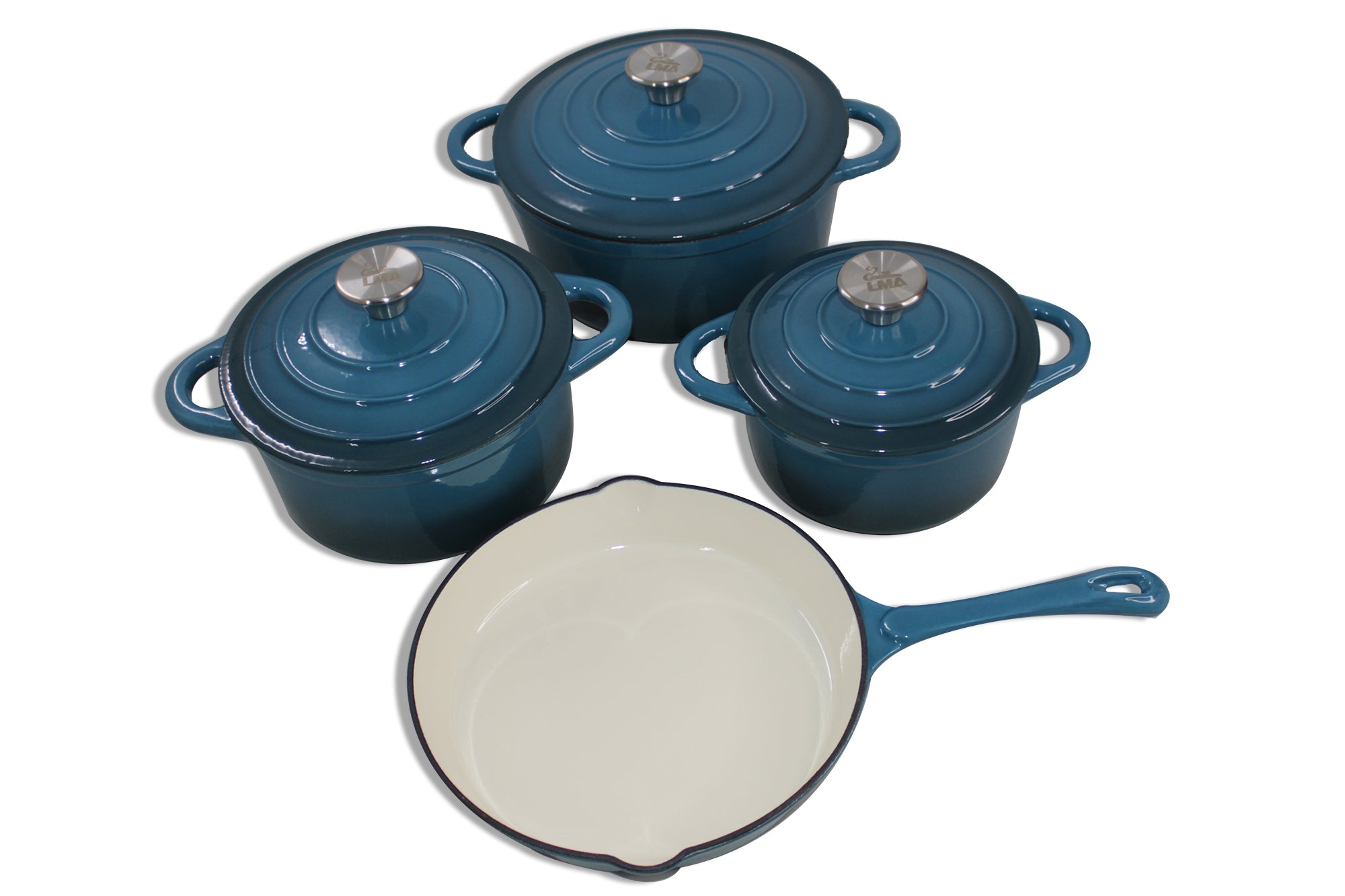 LMA 7 Piece Cast Iron Dutch Oven Cookware Pot & Pan Set
