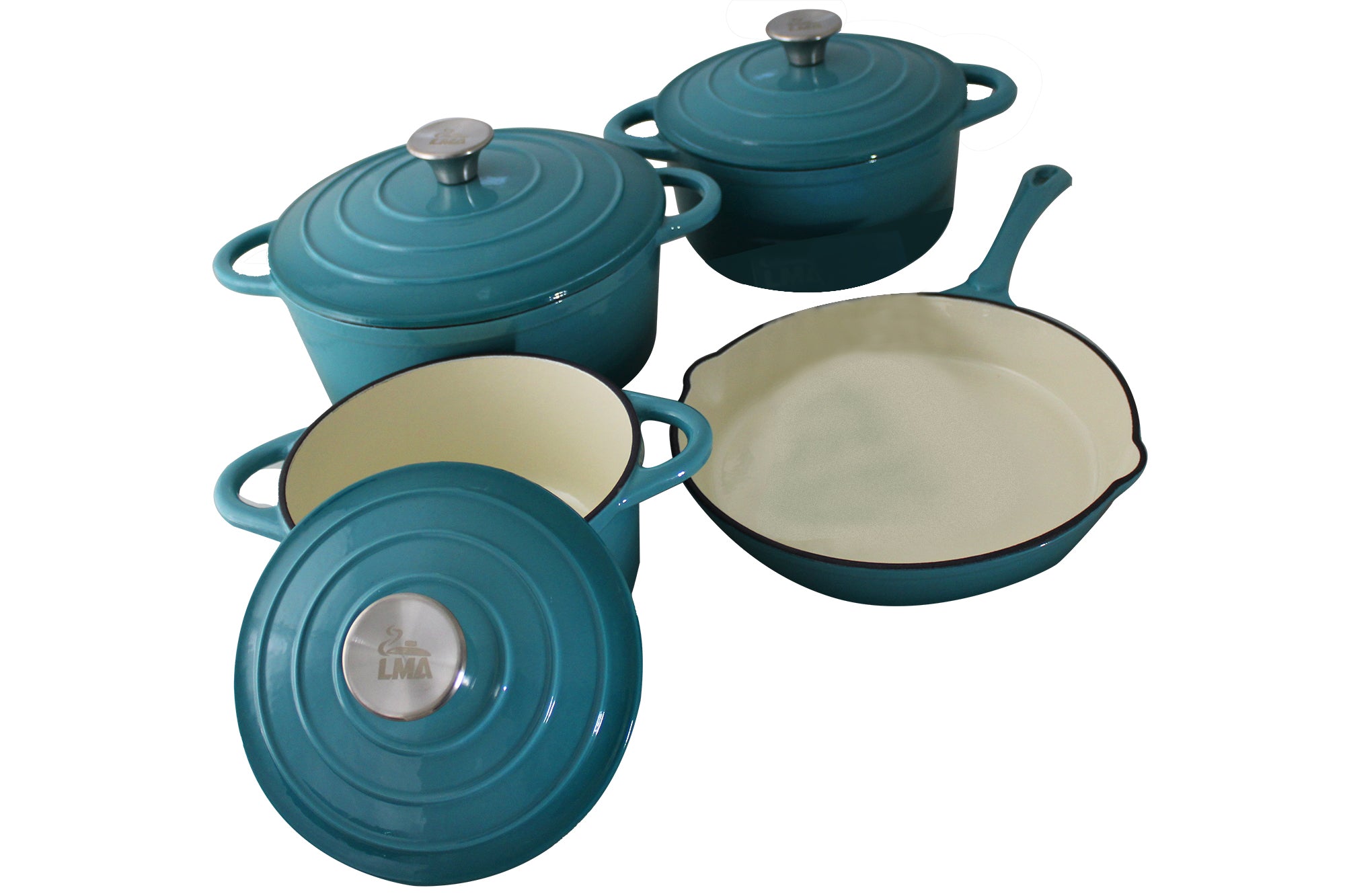 LMA 7 Piece Cast Iron Dutch Oven Cookware Pot & Pan Set