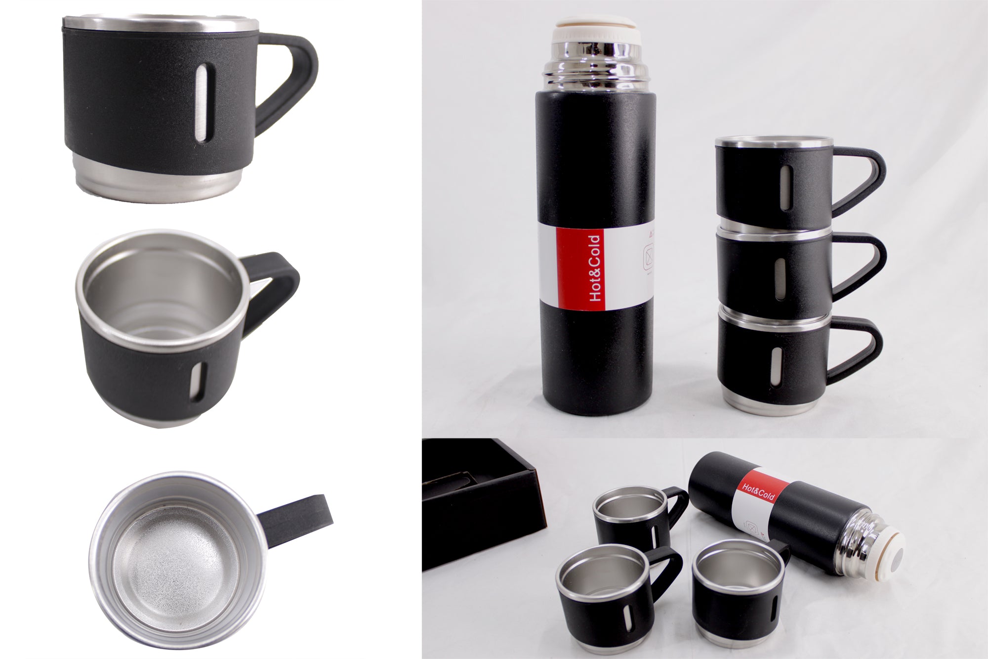 500ml Stainless Steel Double Wall Thermos Vacuum Flask & 3x 180ml Cups