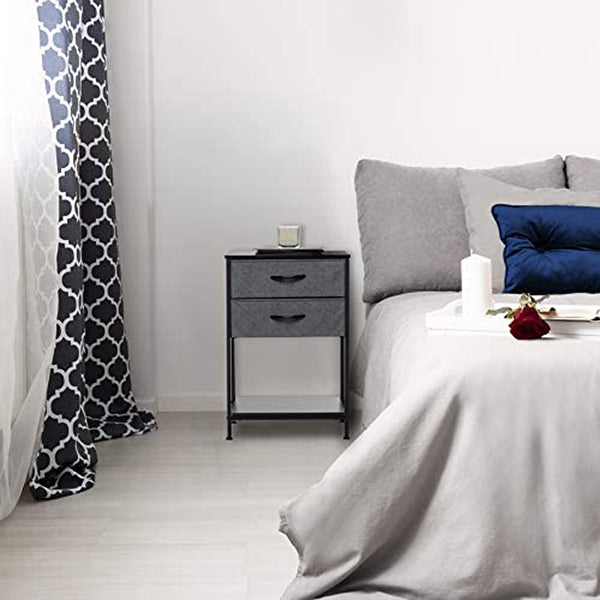 LMA Branded Economical Metal Frame & Fabric - 2 Drawer Bedside Cabinet