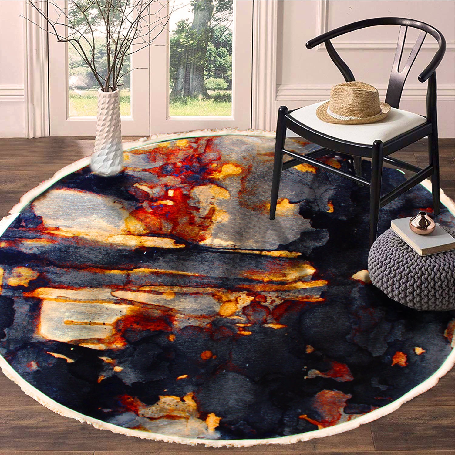 160cm Authentic Round Turkish Cappadocia Quality Woven Rug - Beige / Orange 9730A