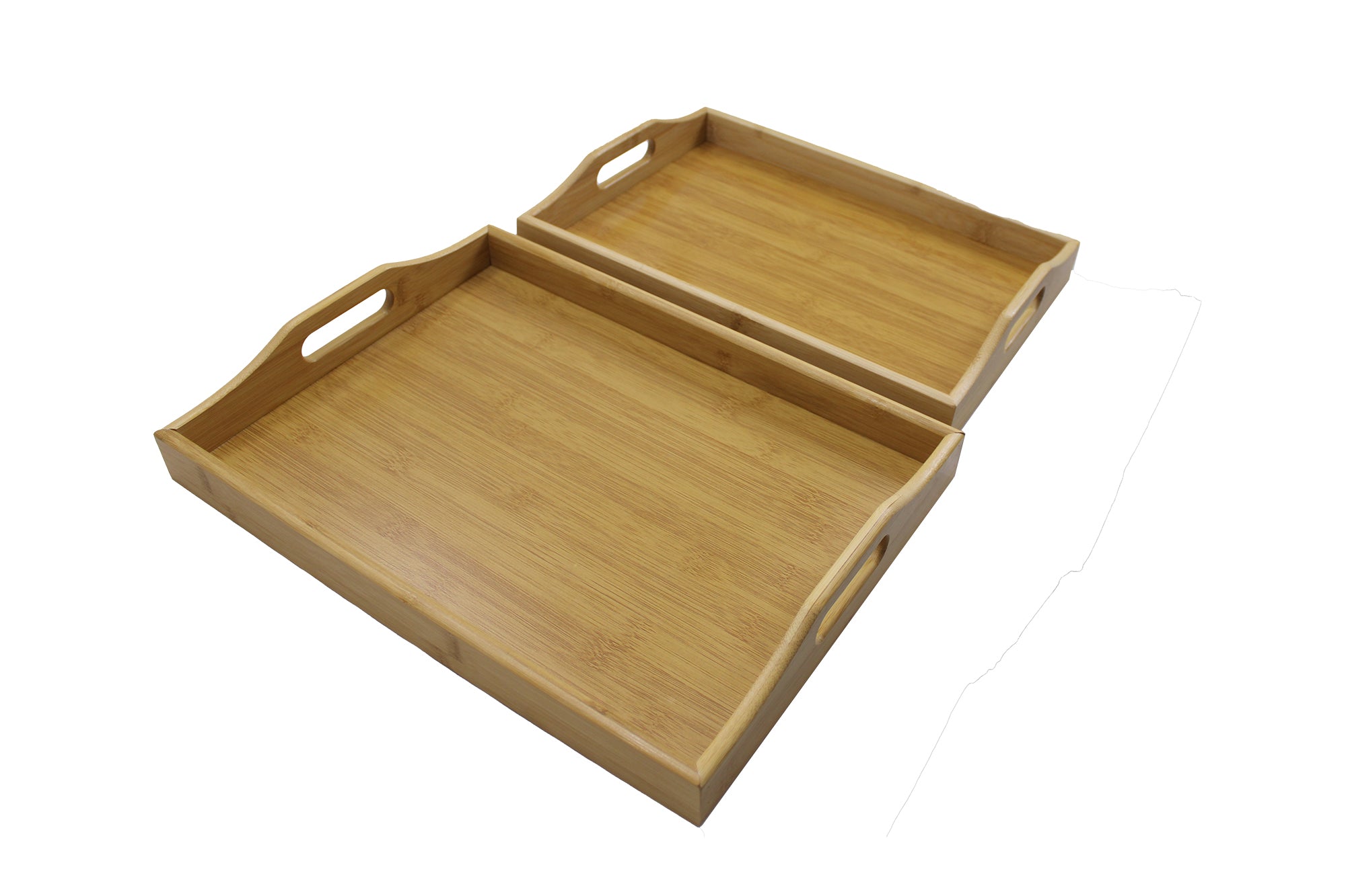 2 Piece Bamboo Serving Tray with Handle Set - 39 x 29 and 36 x 26cm