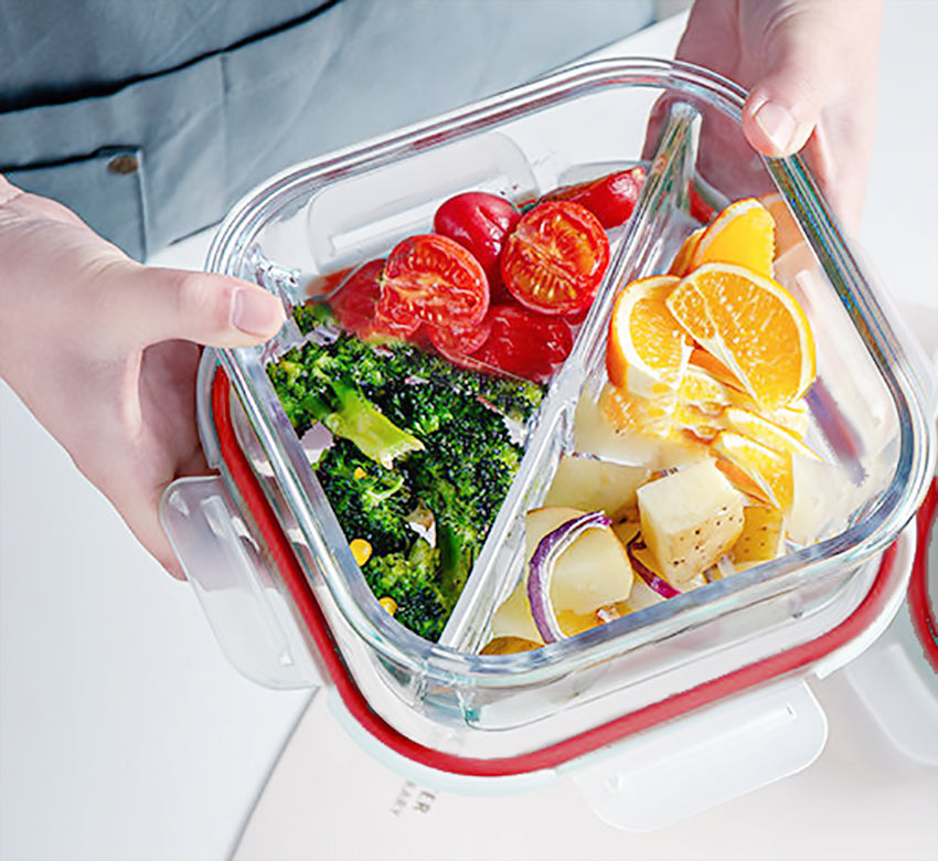 2 Oven-Safe Partitioned Glass Containers with Steam Vent Lids - 800ml