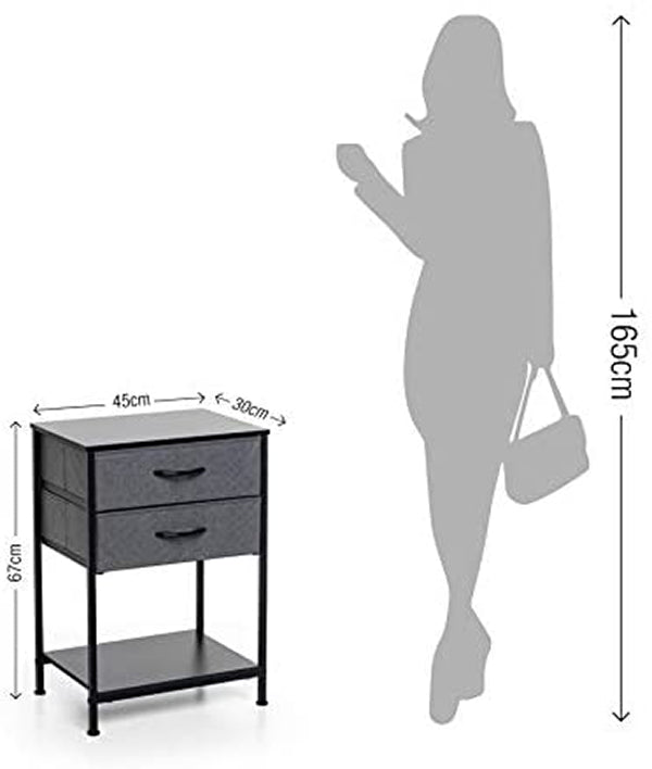 LMA Branded Economical Metal Frame & Fabric - 2 Drawer Bedside Cabinet