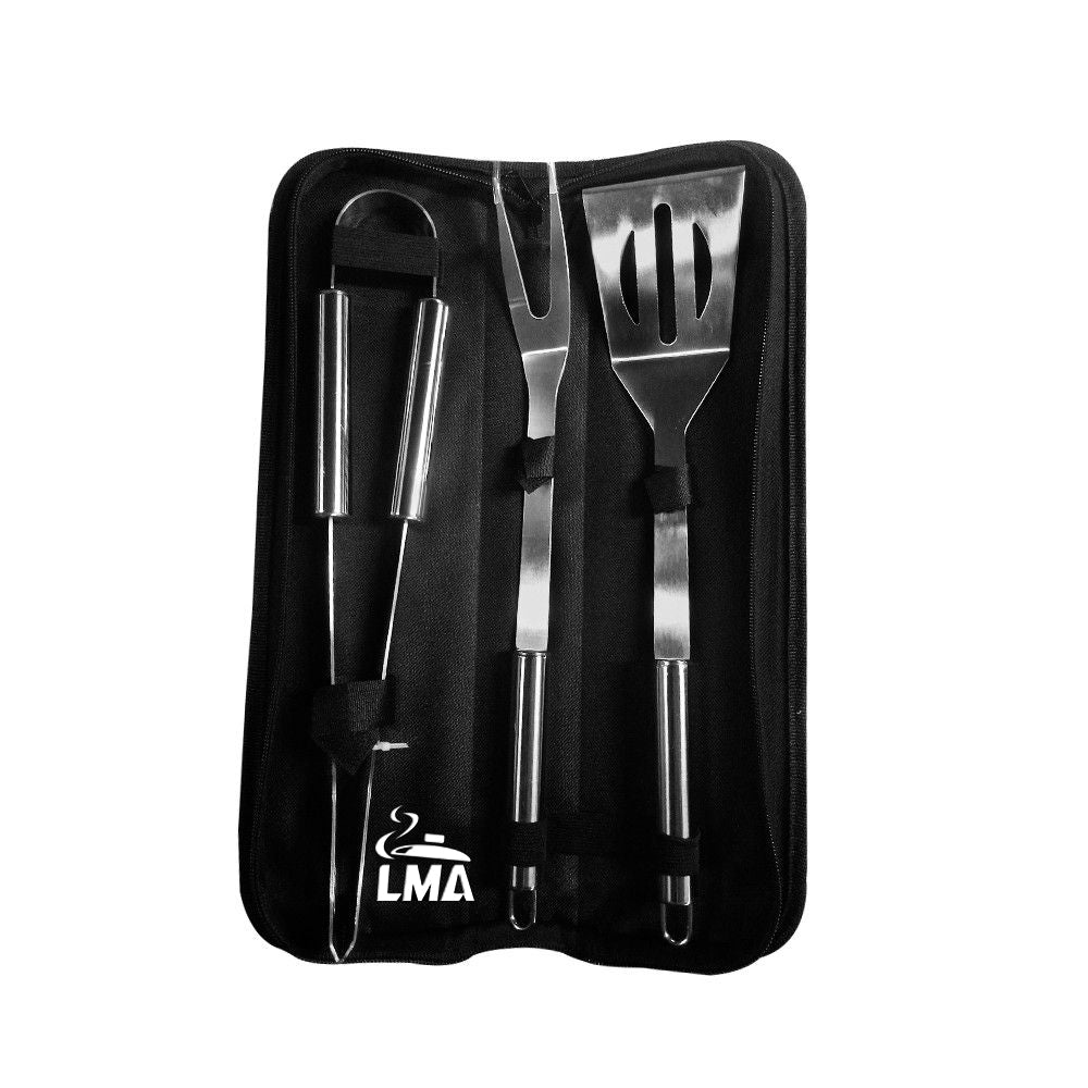 LMA Braai Master Stainless Steel 3 Piece Utensil Set in Carry Bag