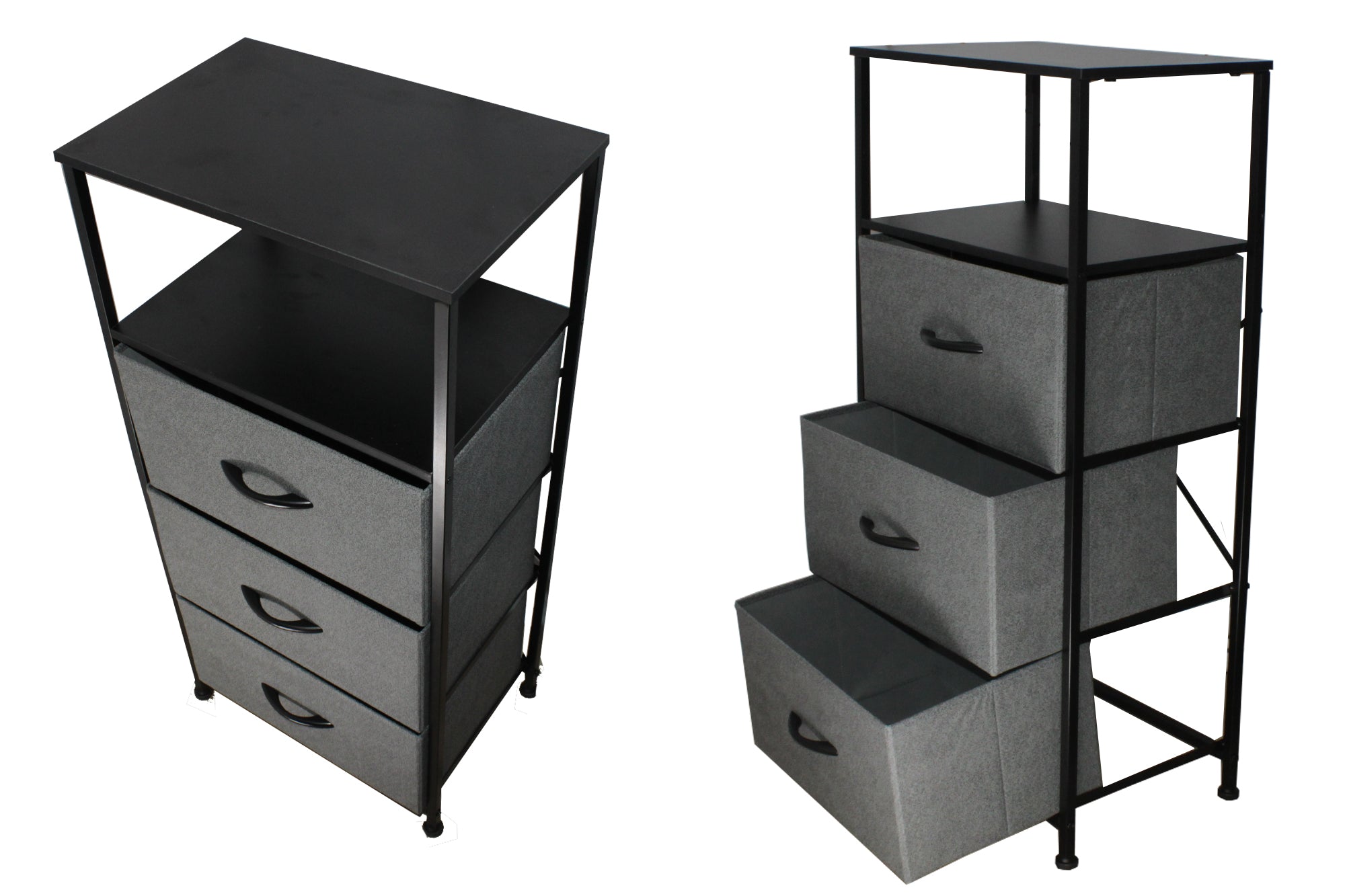 LMA Branded Economical Metal Frame & Fabric - 3 Drawer Cabinet BLK/GRY