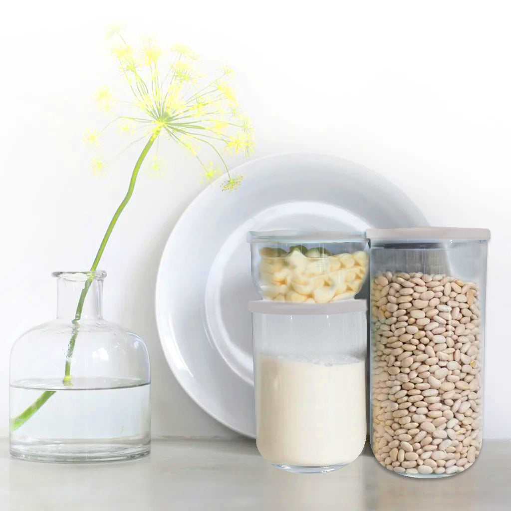 Stackable Glass Storage Jar Set with Airtight Silicon Lids - 3 Piece