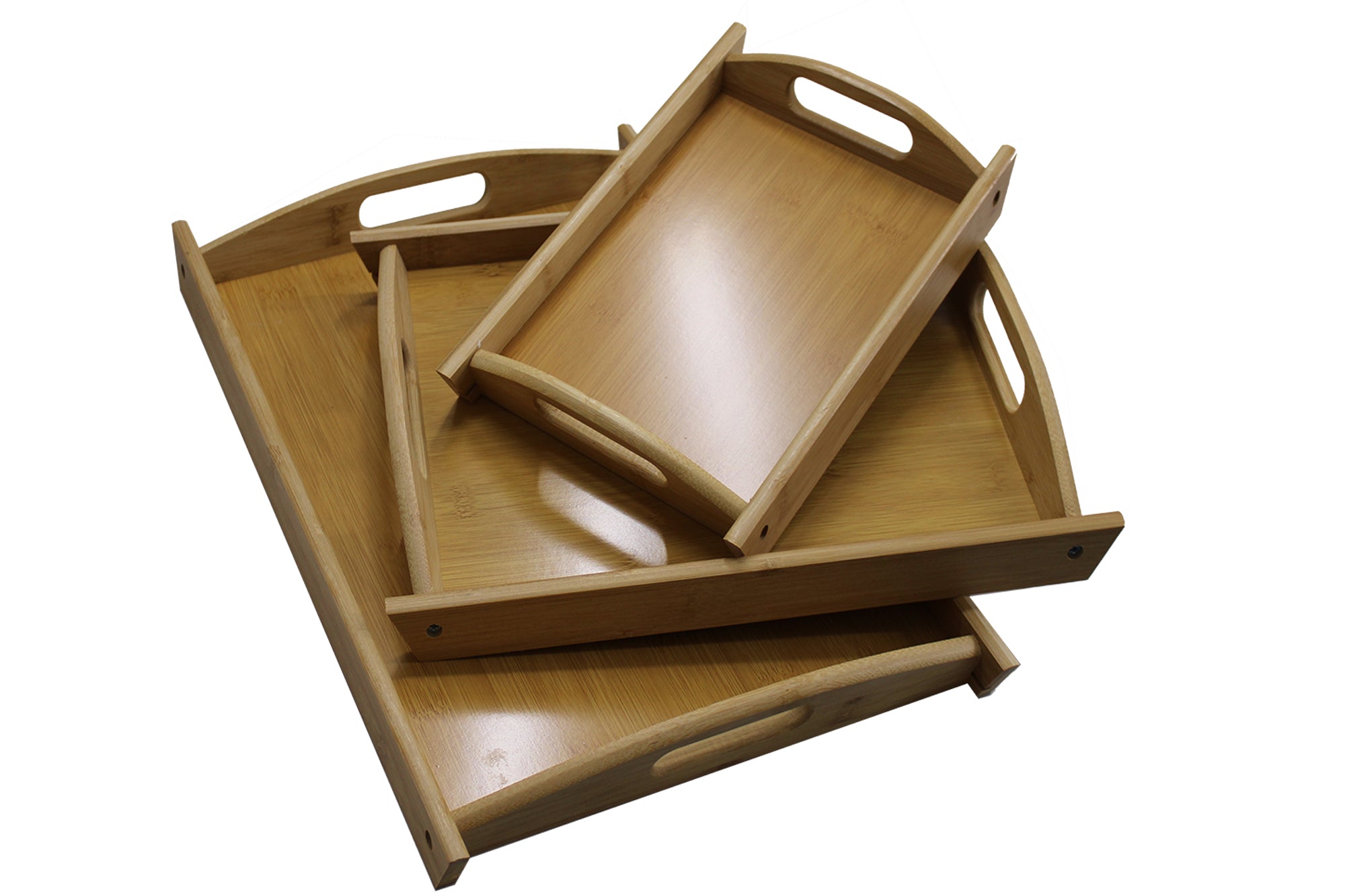 3 Piece Bamboo Serving Tray with Handle Set - 40 x 30, 36 x 26 and 29 x 19cm