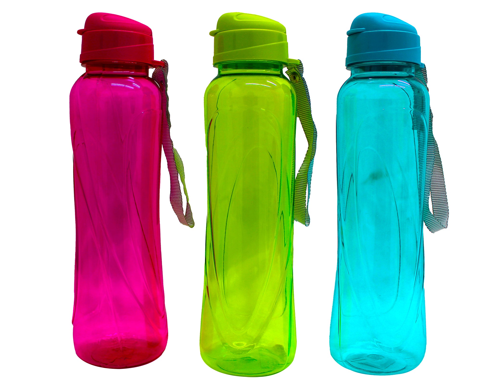 Set of 3 600ml Sky Plastic Sports Water Bottle with Strap and Snap Lock Lid