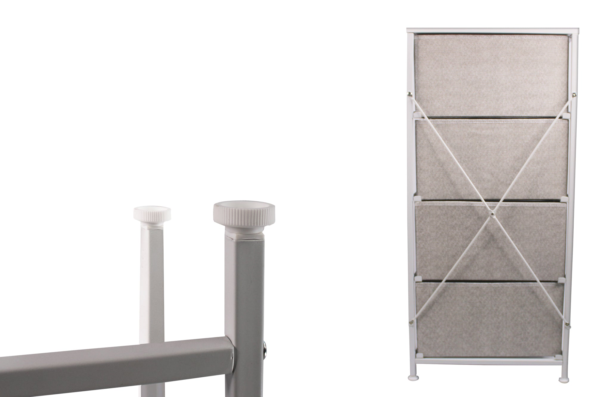 LMA Branded Economical Metal Frame & Fabric - 4 Drawer Cabinet WHT/GRY