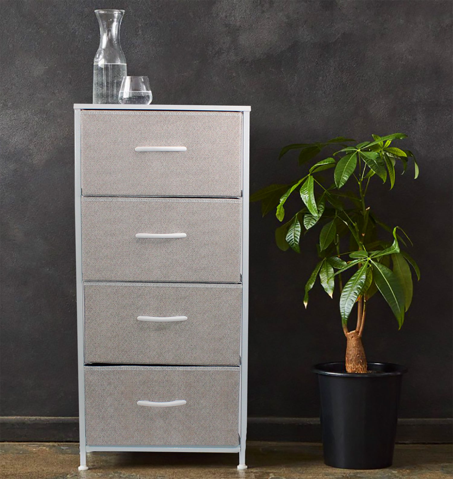 LMA Branded Economical Metal Frame & Fabric - 4 Drawer Cabinet WHT/GRY