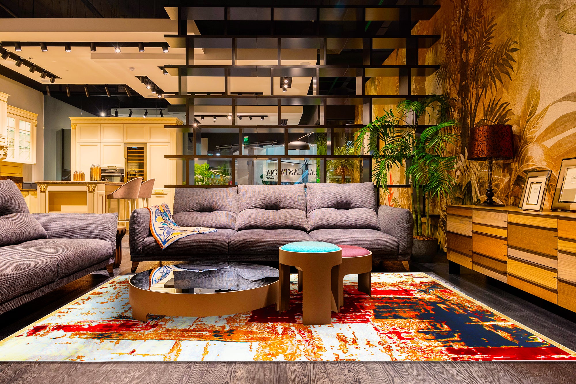 235x160cm Authentic Turkish Cappadocia Quality Woven Rug - Beige / Navy 5724A