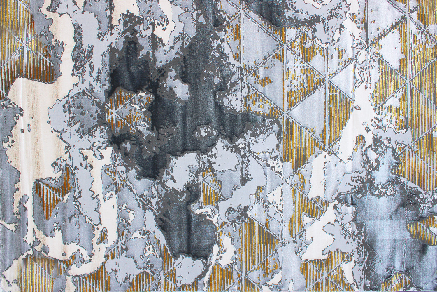 230cmx160cm Babil Turkish Rug with Shimmering Geometric Design - Grey/Yellow 5770A