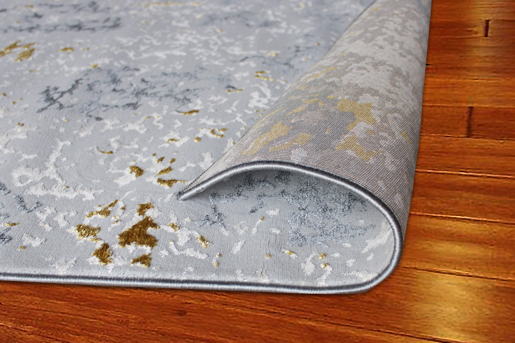 180cmx120cm Turkish Babil Runner Rug with Golden Shimmering Yarn - Grey / Yellow 5779A