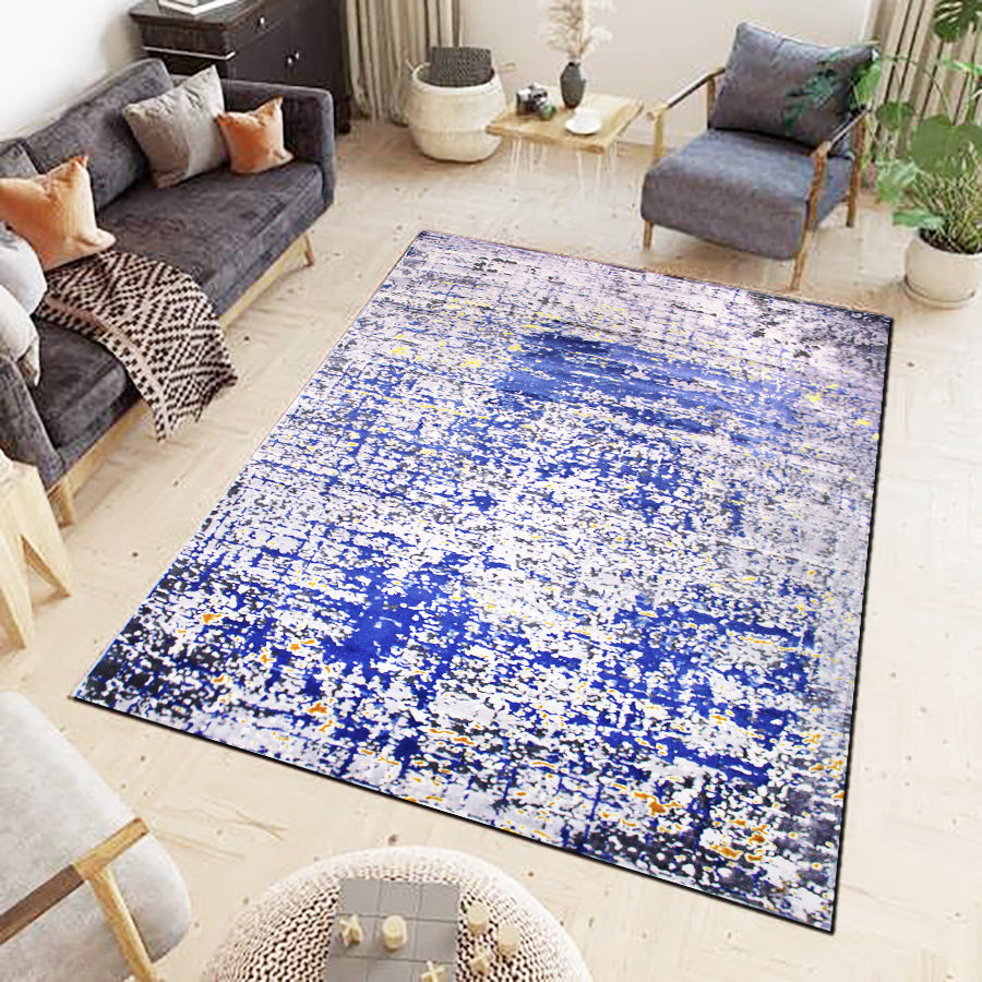 230cmx160cm Babil Textured Turkish Rug with Shimmering Yarn - Blue Grey Yellow 9975A