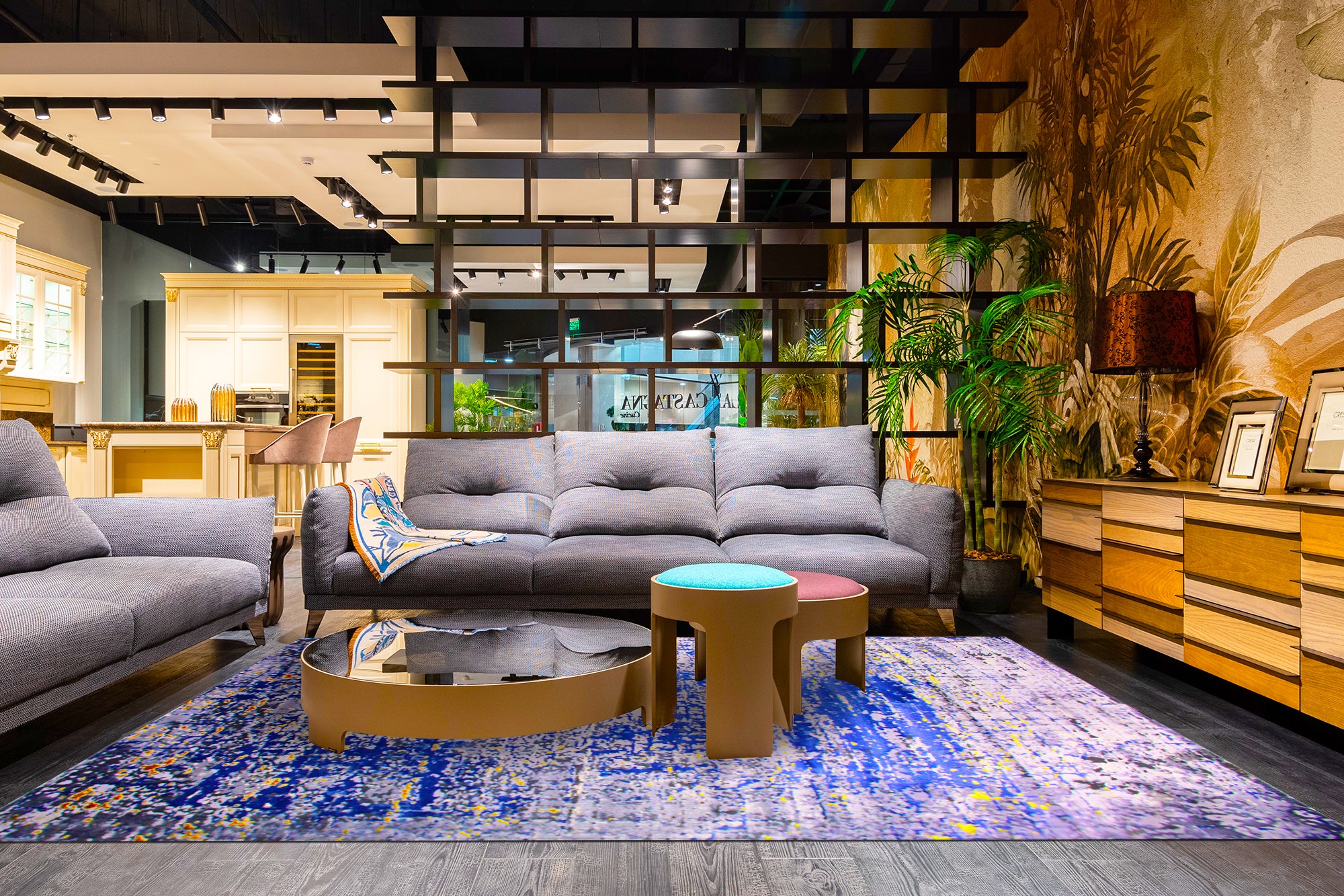 230cmx160cm Babil Textured Turkish Rug with Shimmering Yarn - Blue Grey Yellow 9975A