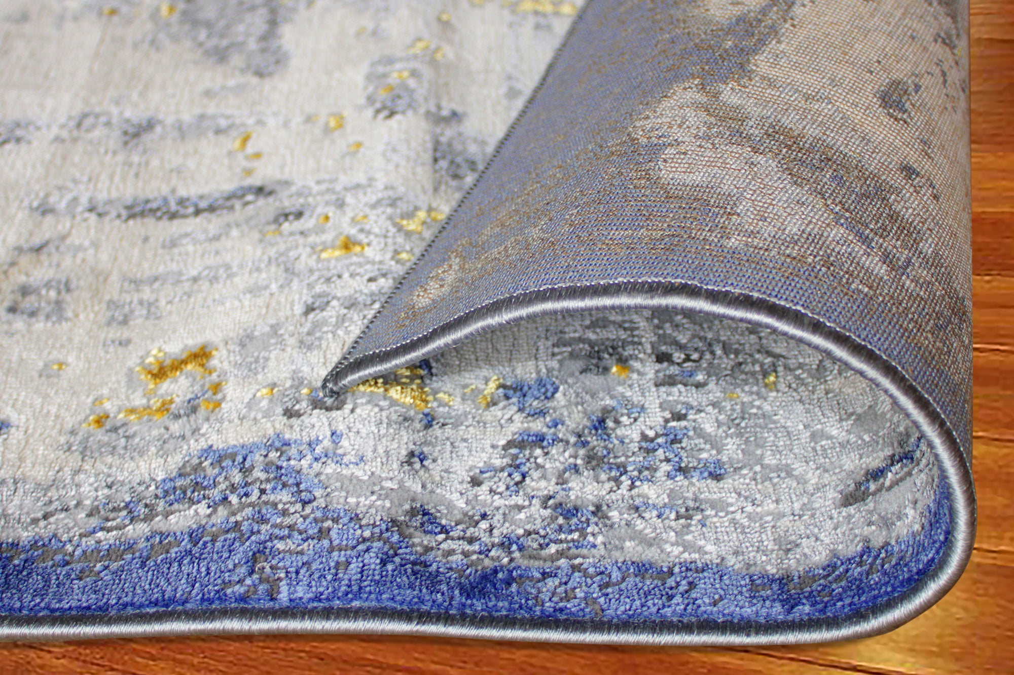 230cmx160cm Babil Textured Turkish Rug with Shimmering Yarn - Blue Grey Yellow 9976A