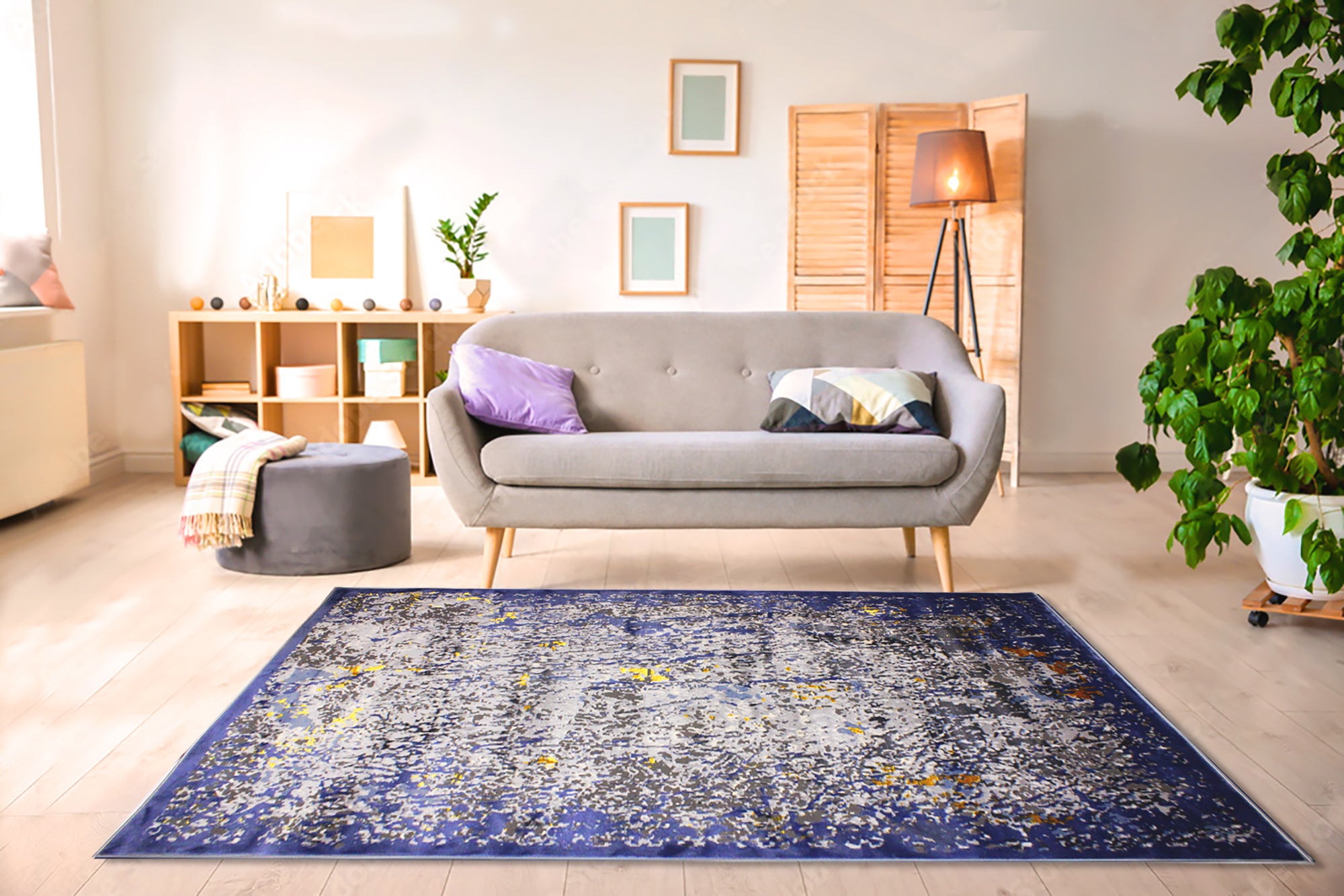230x160 Babil Turkish Textured Rug with Shimmering Yarn - 9981D Grey/Blue/Yellow
