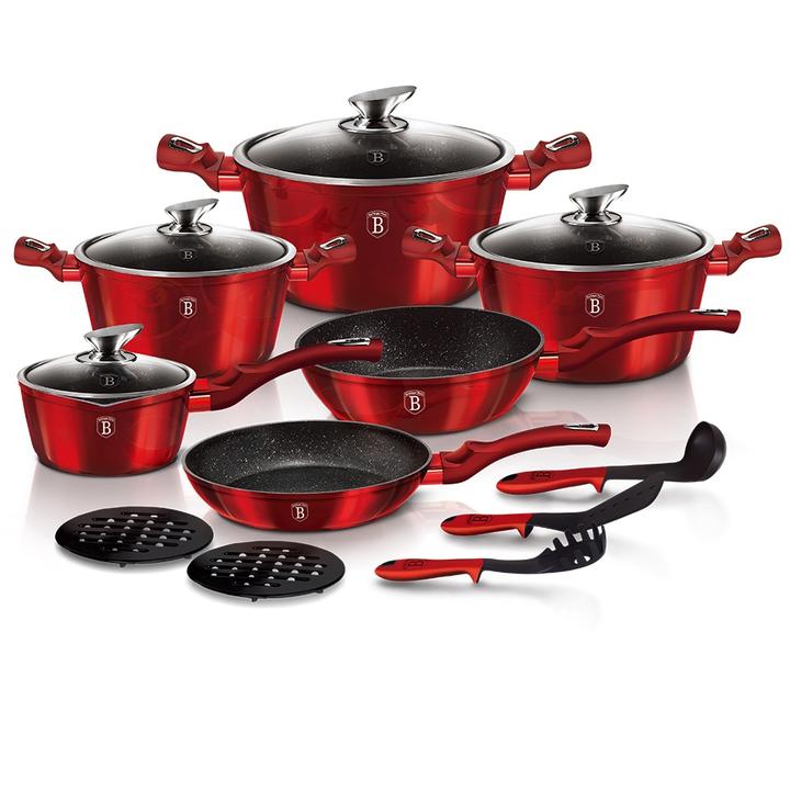 Berlinger Haus 15 Piece Marble Coating Cookware Set - Burgundy Metallic