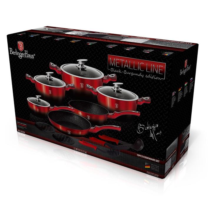 Berlinger Haus 15-Piece Marble Coating Cooker Set Black Burgundy
