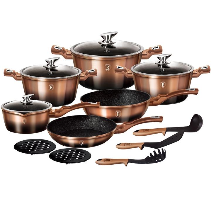 Berlinger Haus 15 Piece Cookware set, Metallic Line Rose Gold Noir Edition