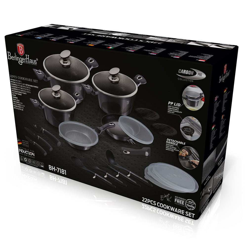 Berlinger Haus 22-Piece Marble Coating Smart Lid Cookware Set - Carbon Pro