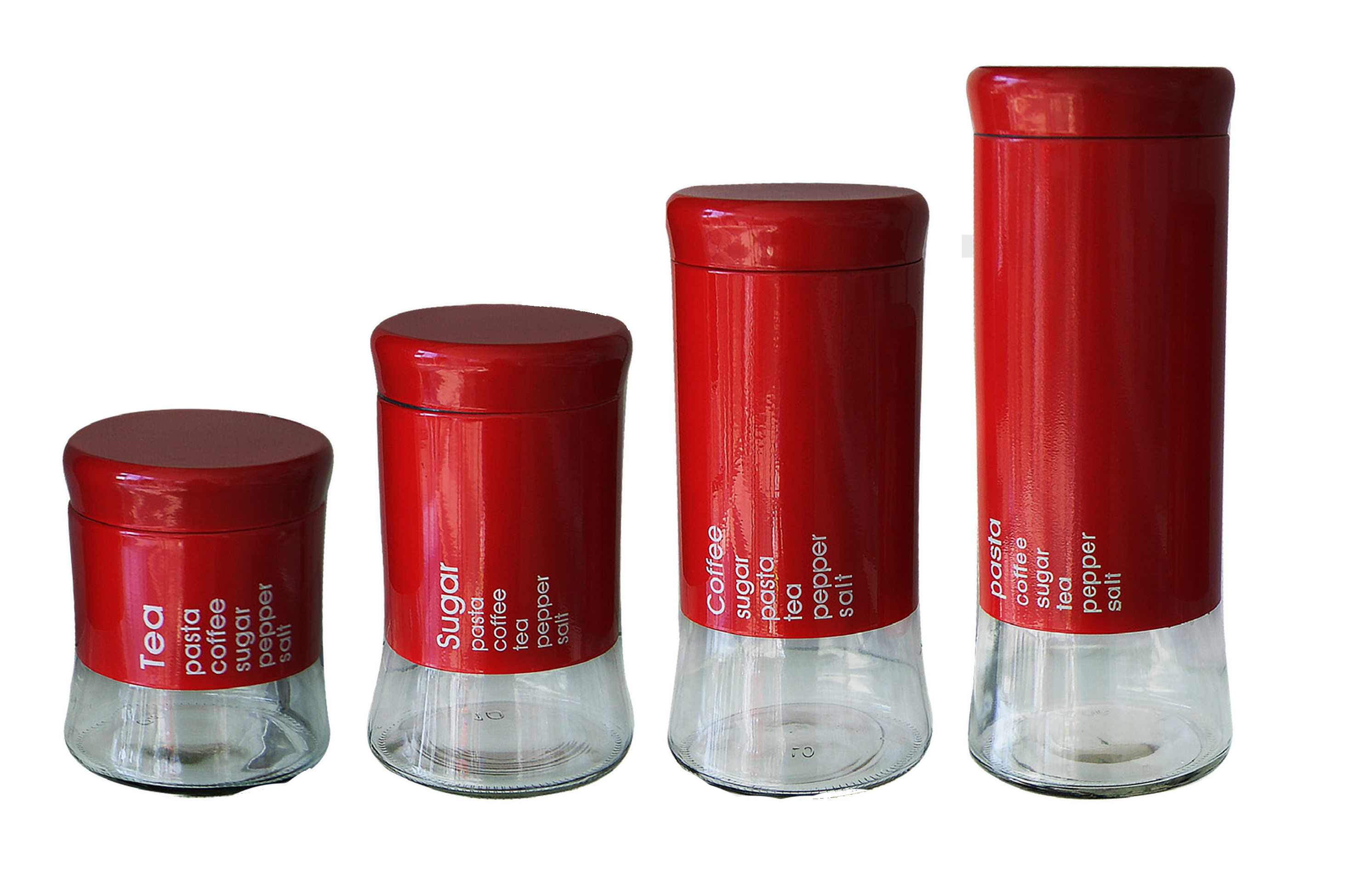 4 Piece Decadent Glass Jar Canisters - Coffee, Sugar, Tea and Pasta Storage