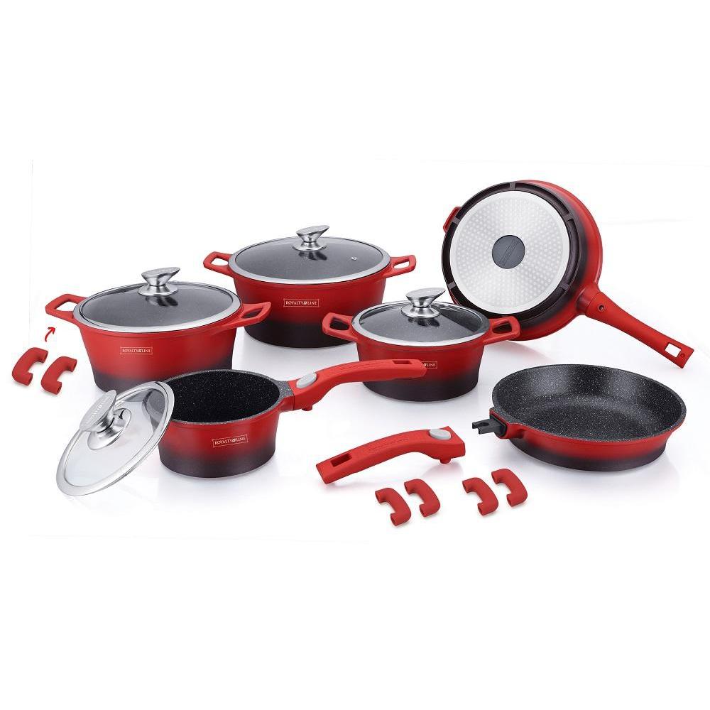 Royalty Line 16 Piece Marble Coating Cookware Set - Black & Red