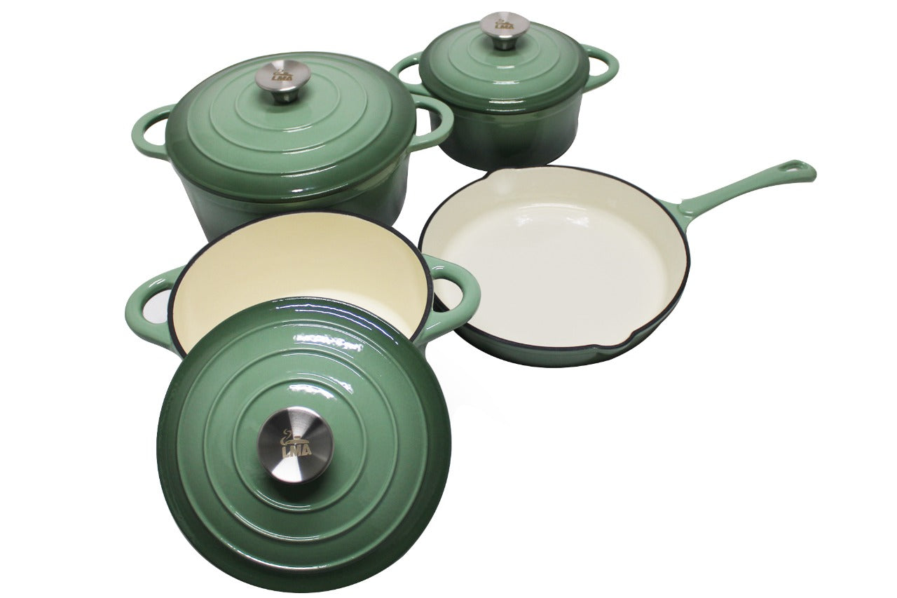 LMA 7 Piece Cast Iron Dutch Oven Cookware Pot & Pan Set